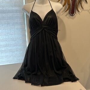 Sheer Shimmer Little Black and Silver Party Cocktail Dresss by Express